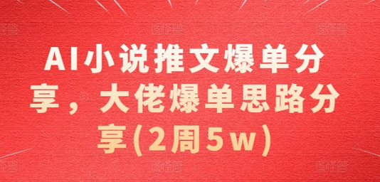 AI小说推文爆单分享，大佬爆单思路分享(2周5w)-SSOKS网创项目-分享创业资讯_最新网络项目资源