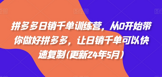拼多多日销千单训练营，从0开始带你做好拼多多，让日销千单可以快速复制(更新24年10月)-SSOKS网创项目-分享创业资讯_最新网络项目资源
