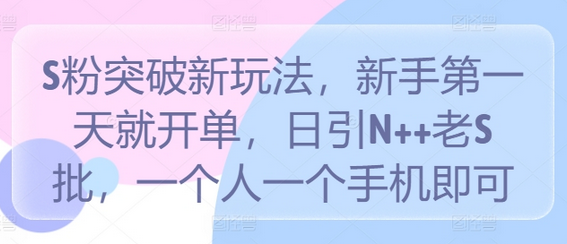 S粉突破新玩法，新手第一天就开单，日引N++老S批，一个人一个手机即可-SSOKS网创项目-分享创业资讯_最新网络项目资源