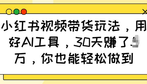小红书视频带货玩法，用好AI工具，30天收益过W，你也能轻松做到-SSOKS网创项目-分享创业资讯_最新网络项目资源
