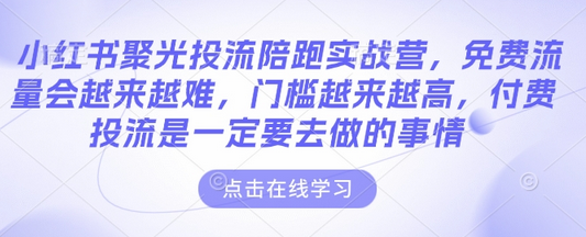 小红书聚光投流陪跑实战营，免费流量会越来越难，门槛越来越高，付费投流是一定要去做的事情-SSOKS网创项目-分享创业资讯_最新网络项目资源