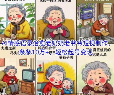 AI情感语录治愈老奶奶老爷爷短视制作，条条10万+，轻松起号变现 2025-05-19 分类：VIP教程 / 短视频 / 网赚项目 评论(0)-SSOKS网创项目-分享创业资讯_最新网络项目资源
