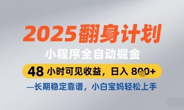 2025小程序全自动掘金，48 小时可见收益，日入8张，长期稳定靠谱，小白宝妈轻松上手【揭秘】-SSOKS网创项目-分享创业资讯_最新网络项目资源