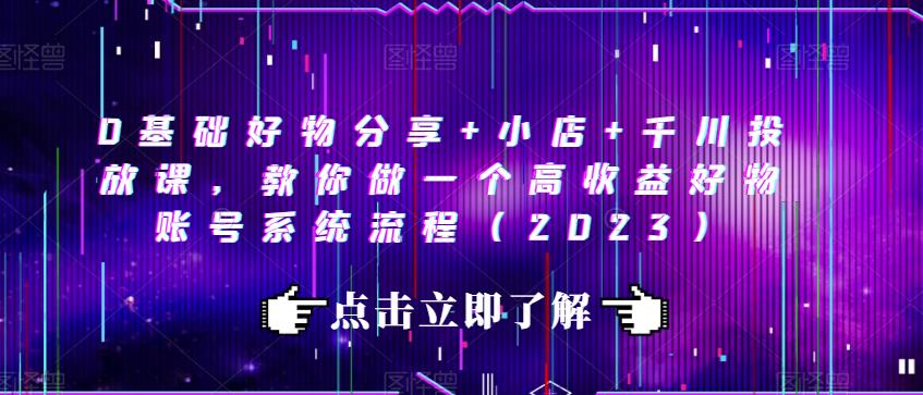 0基础好物分享+小店+千川投放课，教你做一个高收益好物账号系统流程（2023）-SSOKS网创项目-分享创业资讯_最新网络项目资源