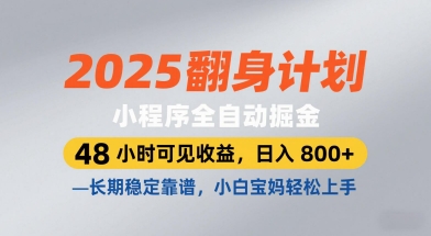 2025翻身计划，小程序全自动掘金，48小时可见收益，日入8张+，长期稳定靠谱，小白宝妈轻松上手【揭秘】-SSOKS网创项目-分享创业资讯_最新网络项目资源