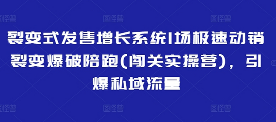裂变式发售增长系统1场极速动销裂变爆破陪跑(闯关实操营)，引爆私域流量-SSOKS网创项目-分享创业资讯_最新网络项目资源