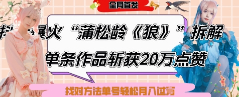爆火“蒲松龄《狼》”实战拆解，仅6条作品涨粉24W，单条作品收获20W点赞，找对方法轻松起号月入过W 2025-04-23 分类：VIP教程 / 网赚教程 / 网赚项目 评论(0)-SSOKS网创项目-分享创业资讯_最新网络项目资源