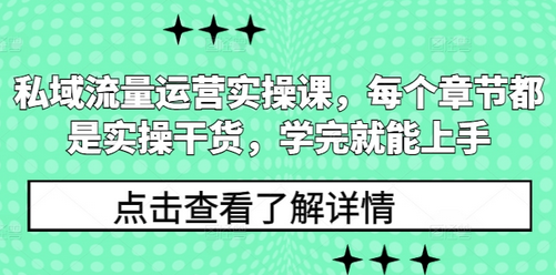 私域流量运营实操课，每个章节都是实操干货，学完就能上手-SSOKS网创项目-分享创业资讯_最新网络项目资源