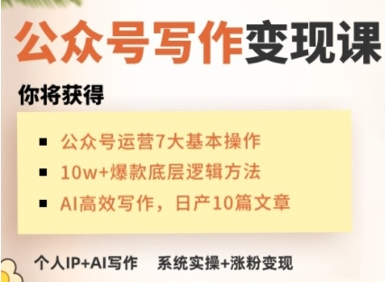 AI公众号写作变现课，手把手实操演示，从0到1做一个小而美的会赚钱的IP号-SSOKS网创项目-分享创业资讯_最新网络项目资源