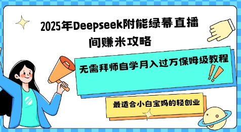 2025年Deepseek附能绿幕直播间挣米攻略无需拜师自学月入过W保姆级教程，最适合小白宝妈的轻创业-SSOKS网创项目-分享创业资讯_最新网络项目资源