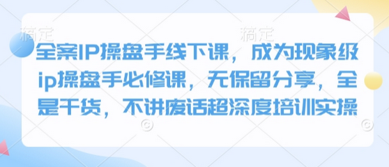 全案IP操盘手线下课，成为现象级ip操盘手必修课，无保留分享，全是干货，不讲废话超深度培训实操-SSOKS网创项目-分享创业资讯_最新网络项目资源