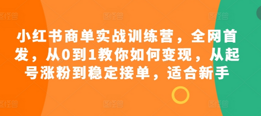 小红书商单实战训练营，全网首发，从0到1教你如何变现，从起号涨粉到稳定接单，适合新手-SSOKS网创项目-分享创业资讯_最新网络项目资源
