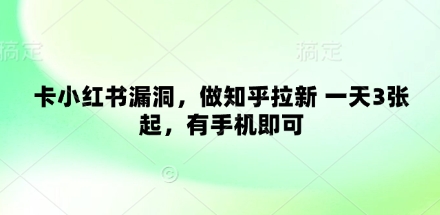 卡小红书漏洞，做知乎拉新 一天3张起，有手机即可-SSOKS网创项目-分享创业资讯_最新网络项目资源