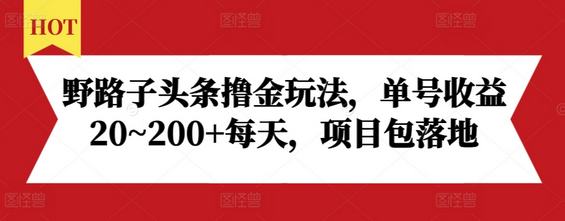 野路子头条撸金玩法，单号收益20~200+每天，项目包落地-SSOKS网创项目-分享创业资讯_最新网络项目资源