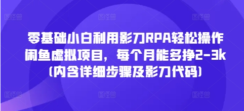 零基础小白利用影刀RPA轻松操作闲鱼虚拟项目，每个月能多挣2-3k(内含详细步骤及影刀代码)-SSOKS网创项目-分享创业资讯_最新网络项目资源