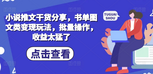 小说推文干货分享，书单图文类变现玩法，批量操作，收益太猛了-SSOKS网创项目-分享创业资讯_最新网络项目资源