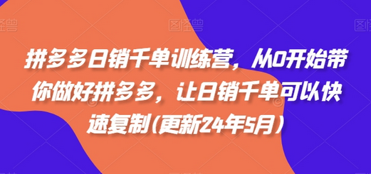 拼多多日销千单训练营，从0开始带你做好拼多多，让日销千单可以快速复制(更新24年8月)-SSOKS网创项目-分享创业资讯_最新网络项目资源