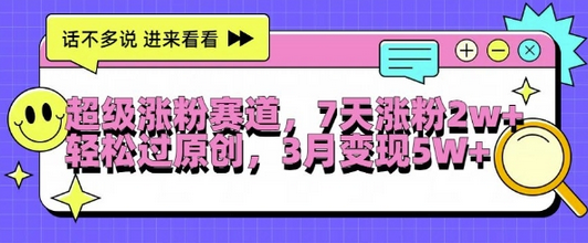 超级涨粉赛道，每天半小时，7天涨粉2W+，轻松过原创，三月变现5W+-SSOKS网创项目-分享创业资讯_最新网络项目资源