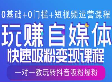 0基础+0门槛+短视频运营课程，玩赚自媒体快速吸粉变现课程，一对一教玩转抖音吸粉爆粉-SSOKS网创项目-分享创业资讯_最新网络项目资源