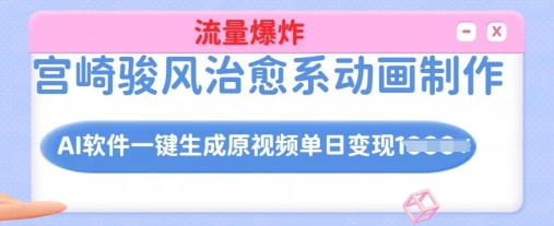 宫崎骏风治愈系动画制作，AI软件一键生成原创视频流量爆炸，单日变现多张，详细实操流程-SSOKS网创项目-分享创业资讯_最新网络项目资源