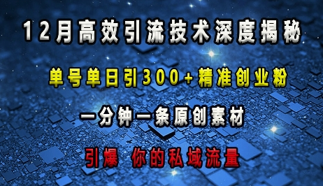最新高效引流技术深度揭秘 ，单号单日引300+精准创业粉，一分钟一条原创素材，引爆你的私域流量-SSOKS网创项目-分享创业资讯_最新网络项目资源