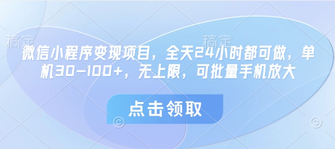 微信小程序变现项目，全天24小时都可做，单机30-100+，无上限，可批量手机放大-SSOKS网创项目-分享创业资讯_最新网络项目资源