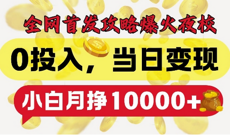 全网首发爆火夜校，0投入，当日变现，小白轻松月入1w+-SSOKS网创项目-分享创业资讯_最新网络项目资源