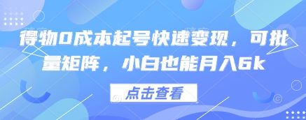 得物0成本起号快速变现，可批量矩阵，小白也能月入6k-SSOKS网创项目-分享创业资讯_最新网络项目资源
