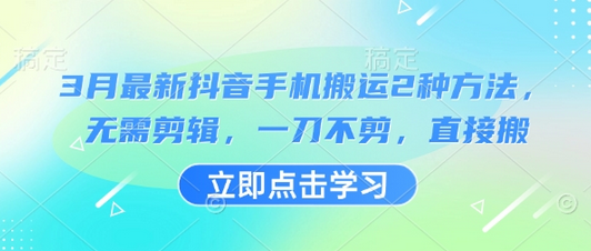 3月最新抖音手机搬运2种方法，无需剪辑，一刀不剪，直接搬 2025-03-19 分类：VIP教程 / 短视频 / 网赚项目 评论(0)-SSOKS网创项目-分享创业资讯_最新网络项目资源