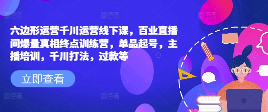六边形运营千川运营线下课，百业直播间爆量真相终点训练营，单品起号，主播培训，千川打法，过款等-SSOKS网创项目-分享创业资讯_最新网络项目资源