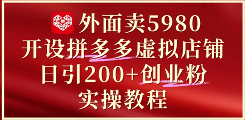 外面卖5980开设拼多多虚拟店铺：单日引流200+创业付费粉实战教程 2025-05-19 分类：VIP教程 / 网赚教程 / 网赚项目 评论(0)-SSOKS网创项目-分享创业资讯_最新网络项目资源