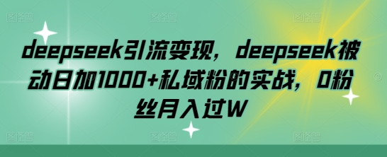 deepseek引流变现，deepseek被动日加1000+私域粉的实战，0粉丝月入过W-SSOKS网创项目-分享创业资讯_最新网络项目资源