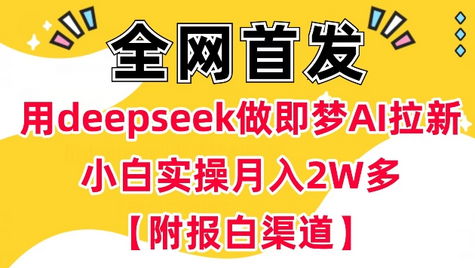 用deepseek做即梦Ai拉新 小白实操月入过W+【附报白渠道】-SSOKS网创项目-分享创业资讯_最新网络项目资源