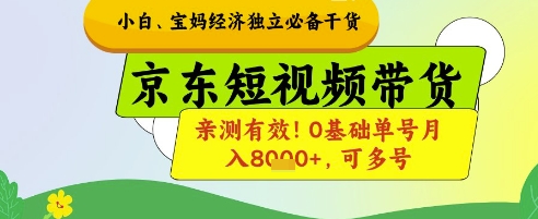 小白宝妈经济独立必备干货，京东短视频带货，亲测有效!0基础单号月入8k+，可多号【揭秘】-SSOKS网创项目-分享创业资讯_最新网络项目资源
