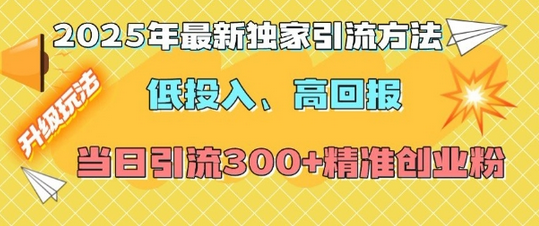 2025年最新独家引流方法，低投入高回报？当日引流300+精准创业粉-SSOKS网创项目-分享创业资讯_最新网络项目资源