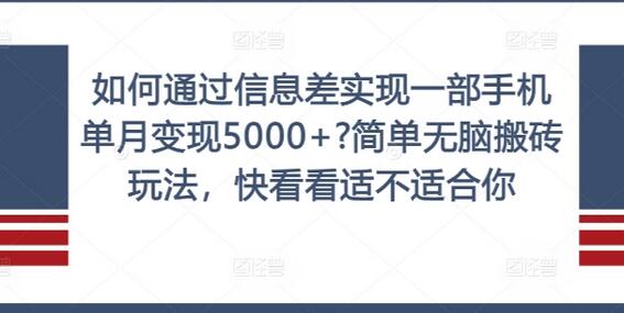 如何通过信息差实现一部手机单月变现5000+?简单无脑搬砖玩法，快看看适不适合你-SSOKS网创项目-分享创业资讯_最新网络项目资源