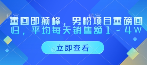 重回即颠峰，男粉项目重磅回归，平均每天销售额1-4W-SSOKS网创项目-分享创业资讯_最新网络项目资源