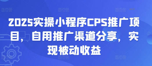 2025实操小程序CPS推广项目，自用推广渠道分享，实现被动收益-SSOKS网创项目-分享创业资讯_最新网络项目资源