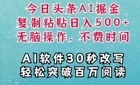 AI头条掘金项目，复制粘贴稳定变现，AI一键写文，空闲时间轻松变现5张-SSOKS网创项目-分享创业资讯_最新网络项目资源