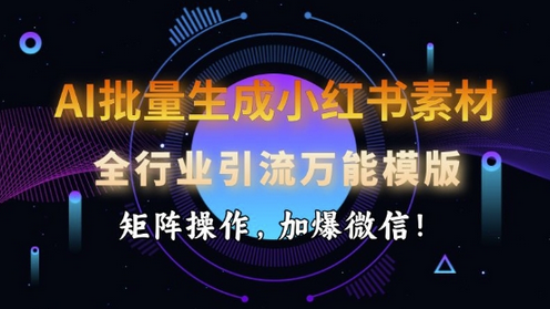 AI批量生成小红书素材，全行业引流万能模版，矩阵操作，加爆微信-SSOKS网创项目-分享创业资讯_最新网络项目资源