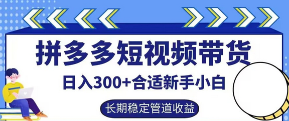 拼多多短视频带货日入300+有长期稳定被动收益，合适新手小白-SSOKS网创项目-分享创业资讯_最新网络项目资源