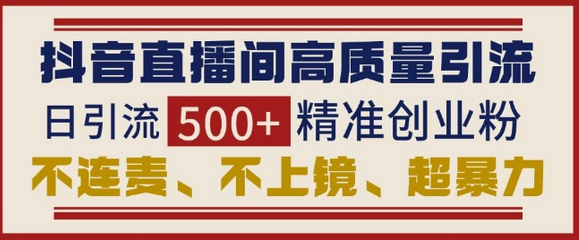 抖音直播间引流创业粉，无需连麦、不用上镜、超暴力，日引流500+高质量精准创业粉-SSOKS网创项目-分享创业资讯_最新网络项目资源