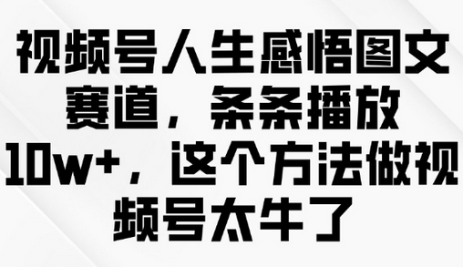 视频号人生感悟图文赛道，条条播放10w+，这个方法做视频号太牛了-SSOKS网创项目-分享创业资讯_最新网络项目资源