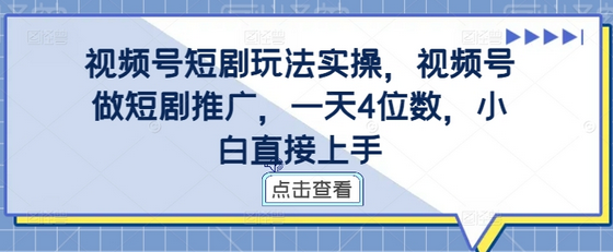 视频号短剧玩法实操，视频号做短剧推广，一天4位数，小白直接上手-SSOKS网创项目-分享创业资讯_最新网络项目资源
