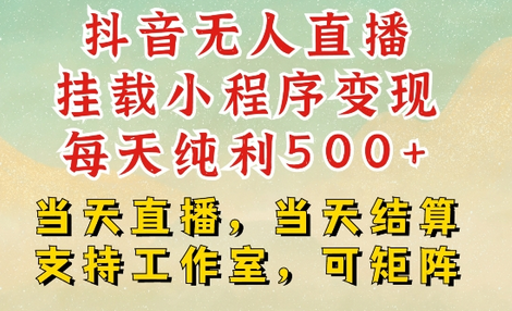 抖音无人直播挂载小程序变现每天纯利500+当天直播，当天结算支持工作室，可矩阵-SSOKS网创项目-分享创业资讯_最新网络项目资源