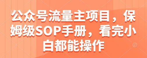 公众号流量主项目，保姆级SOP手册，看完小白都能操作 2025-05-09 分类：VIP教程 / 网赚教程 / 网赚项目 评论(0)-SSOKS网创项目-分享创业资讯_最新网络项目资源
